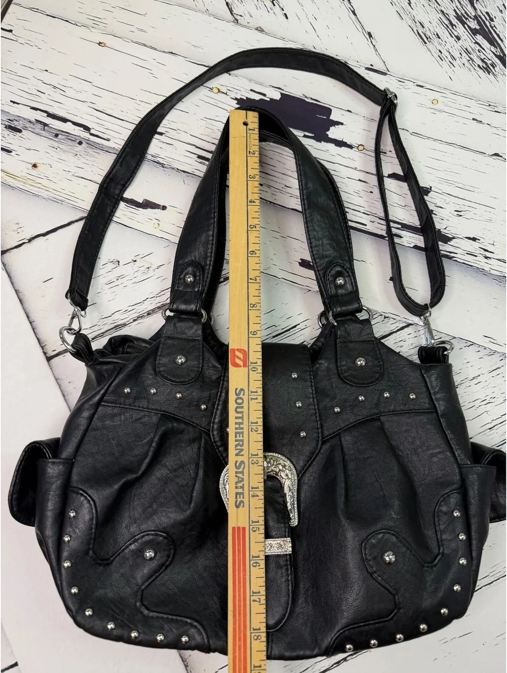 Y2K McBling Western Cowgirl Vegan Leather Black Studded Shoulder Bag
